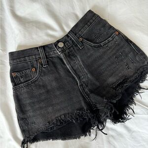 Levi's Black Jean Shorts with Distressed Hem